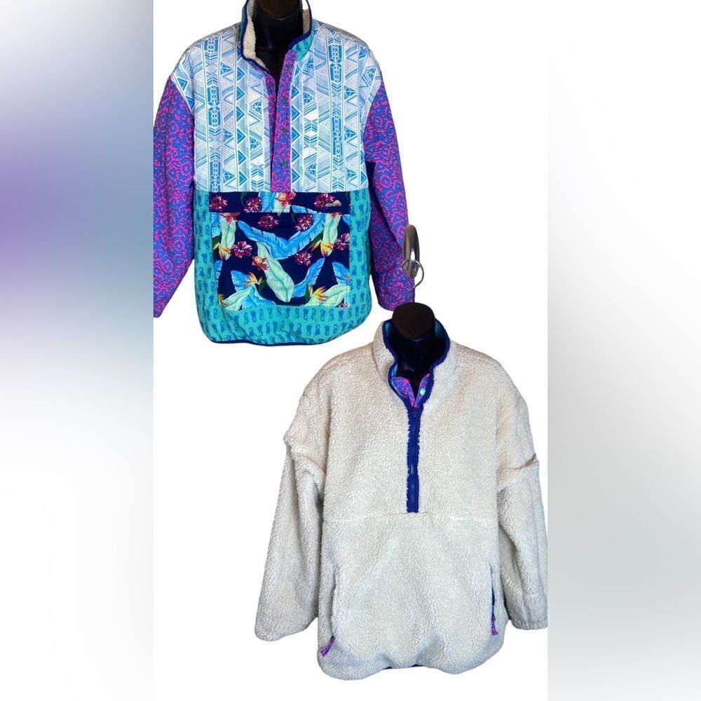 Chubbies “the barrel” reversible Sherpa jacket funky print tropical 90s/y2k